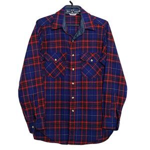Vintage Woolrich Red Blue Plaid 85% Wool Mens